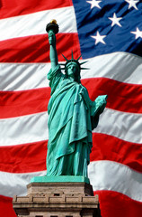 Statue of Liberty, American flag © Lee Prince