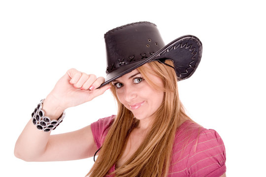 Beautiful young woman wit cowboy hat.