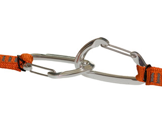 two connected climbing carabiners