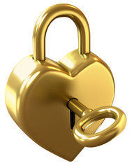 Heart shaped padlock with clipping path