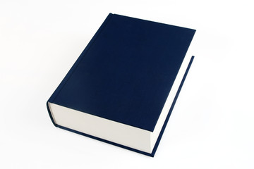 single navy blue book over white background