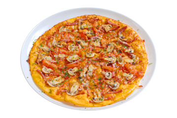 close-up pizza on white background isolated