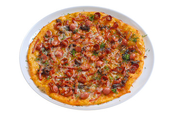 close-up pizza on white background isolated