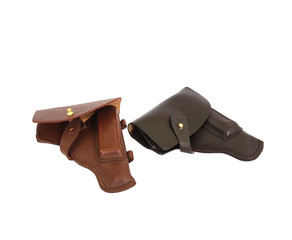 Brown and black holster on white background