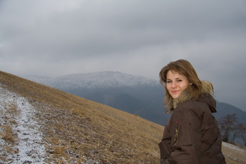 Young attractive woman trekking