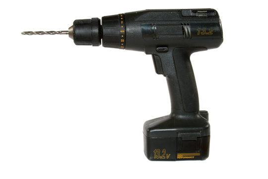Cordless hand drill with drill bit and battery