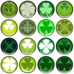 clover round web buttons with different shiny green colors.
