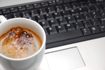 coffee cup on a laptop