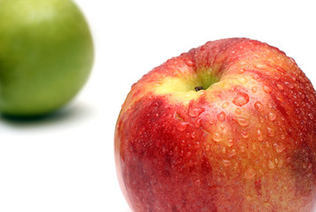 wet apple with water drops close-up