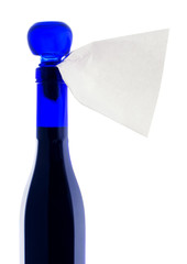 Blue bottle with label