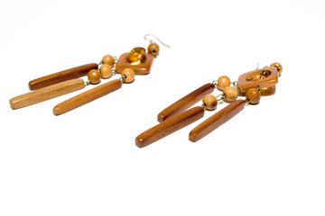 ear-ring from wood on isolated background