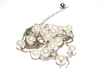 pearl necklace on white isolated background