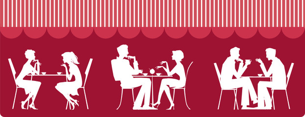 Silhouettes of people sitting at cafe