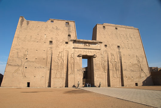 The first pylon at Edfu Temple (god Horus temple), Egypt