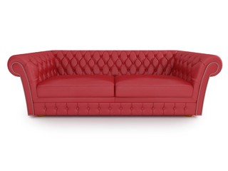 red sofa on white background