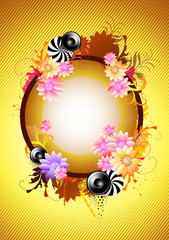 Floral vector background with gold and flowers.