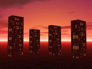 Sunset in the city. 3D Illustration
