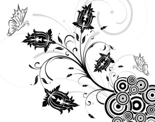 Flower background with butterfly and circle, design, vector