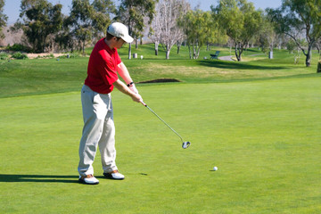 Plakat Golfers and a resort golf course in action