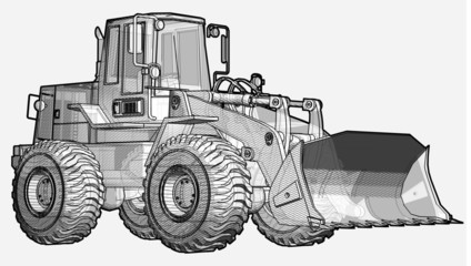 Black & White sketchy illustration of an Earthmover. © Spooky2006