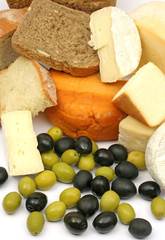 Cheese, bread and olives