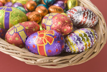 A clutch of Easter eggs in a basket