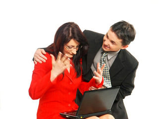 The colleagues with a notebook