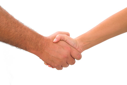 a man and woman shaking hands 