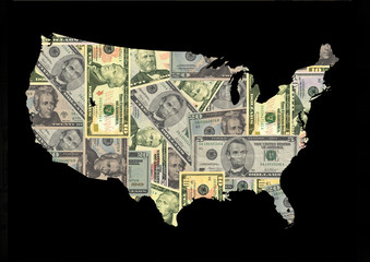 Map of USA with dollars