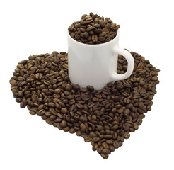 coffee bean and cup isolated over white background