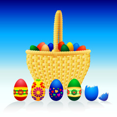 Vector Easter Eggs and Basket 