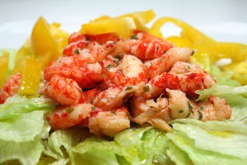 Salat mit Flußkrebsen