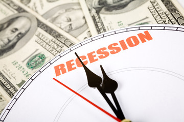 dollar and clock face, concept of Economic Recession