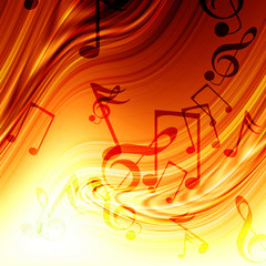 Abstract flowing fire background with notes