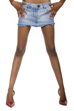 African American girl, casual dressed, short skirt