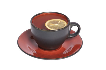 Tea with lemon isolated on white background