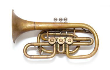 Fototapeta na wymiar Old vintage copper trumpet