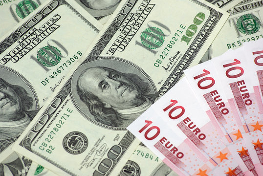US dollar bills and euro banknotes money exchange finance ecnomy currecy business