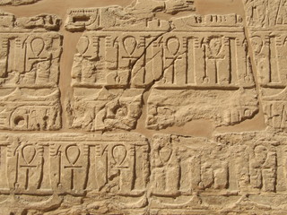 Ancient hieroglyphs in Karnak temple from Luxor