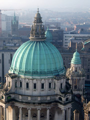 Aerial view of the famous city hall in Belfast City Centre. - obrazy, fototapety, plakaty