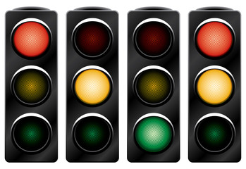 Traffic light. Variants. Raster illustration. Isolated on white.