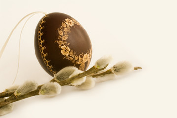 hand-made easter egg pussy-willow branch
