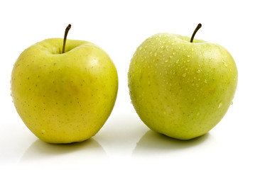 Two Wet  Green Apples isolated over white