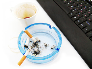 Coffee, cigarette and keyboard