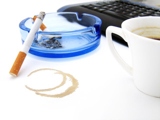 Coffee, cigarette and keyboard