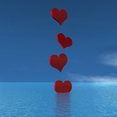 rote Herzen im Wasser