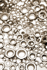 Metal nuts closeup