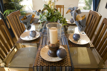 Dining table with luxury decor and furniture.