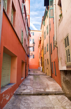 Italian Town Narrow Street. Wide Angle View.