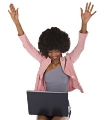 African American woman with a notebook on her lap, 